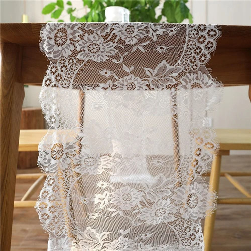 Mantel De Encaje Con Estampado Floral, Encaje, Blanco