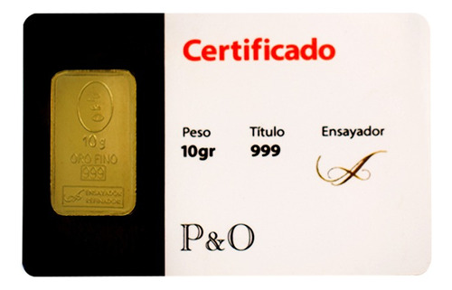 Lingote De Oro 10 Grs 24 Kts Pureza(999).