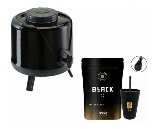 Garrafa Térmica 5l + Erva Terere 500g + Cuia E Bomba Black