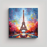 70x70cm Cuadro Decorativo Torre Eiffel Abstracto Flores