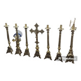 Juego Para Altar Cruz Y Candelabros En Bronce 60cm Iglesia 