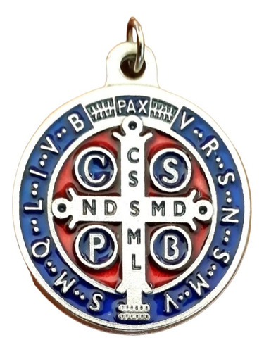 San Benito Medalla Italiana Esmaltada Zamak  Medallón 47 Mm 