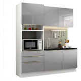 Cocina Madesa Lux Con Armario Y Encimera, 5 Puertas Y 3 Cajones, Color Blanco/gris