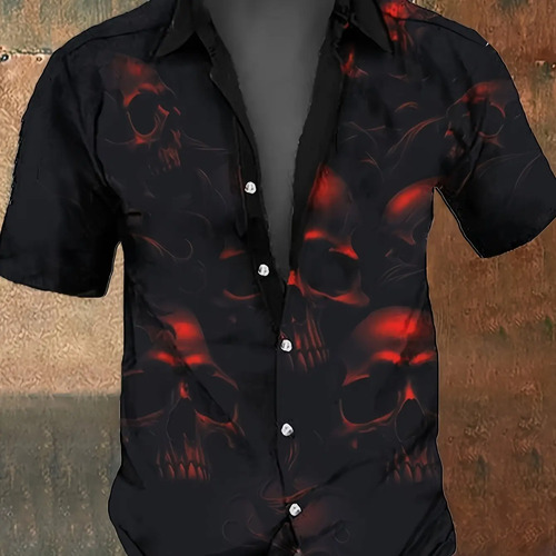 Camisa De Manga Corta Para Hombre Con Estampado De Calavera