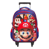 Mochila Infantil Masculina Super Mario 3d Led Rodinha Tam G