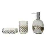 Set De Baño Jabonera Jabon Liquido Vaso Vidrio 3 Piezas