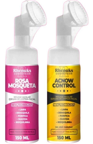 Kit Espuma Limpeza Facial Rosa Mosqueta Espuma Acnow Control