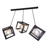 Lampara Colgante Base Riel 3 Luces Cubo Hierro Negro E27 Jo