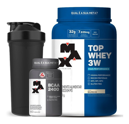 Top Whey 3w 900g + Bcaa 2400 - Max Titanium