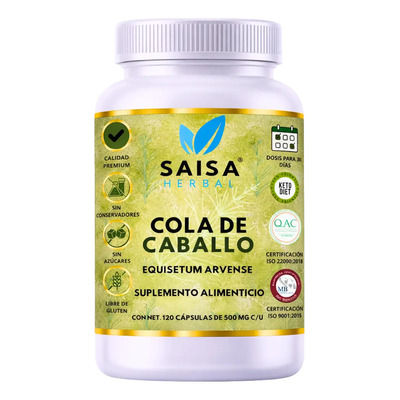 Cola De Caballo Orgánica 500 mg | Suplemento Alimenticio | Diuretico natural para retención de liquidos | Adomen plano | Limpieza de riñones | 120 Cápsulas | Saisa Herbal | Meses sin interés