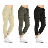 Pack X3 Pantalon Gabardina Cargo Dama Elastizado Moda