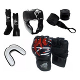 Kit Mma, Kick Boxing...guantes+tibiales+cabezal+vendas+bucal