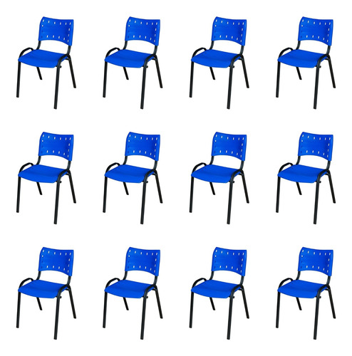 12 Cadeira Iso Plástico Reforçada Igreja Escolar Auditório 