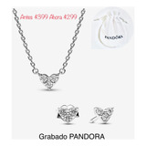 Collar Y Aretes Cor Tgp Compatible Marca Pandora,plata+bolsa