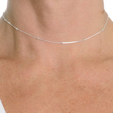 Choker Gargantilha Feminino Bolinhas Folheado Prata 925 35cm