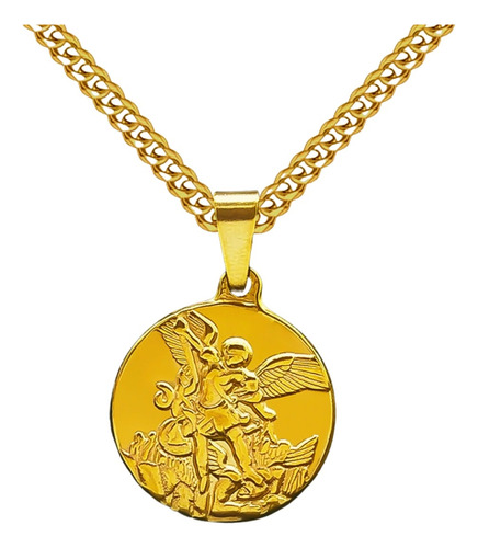 Collar Color Oro Dije Medalla Miguel Michael Hombre Y Mujer