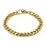 Pulsera Esclava Acero Dorado Eslabon Cubano Planchada