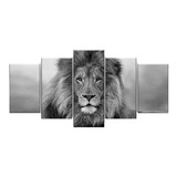 Quadro Decorativo Leão Preto E Branco 129x61 5pc Sala