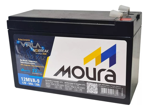 Bateria Moura 12v 9ah Vrla Nobreak Bicicleta Elétrica