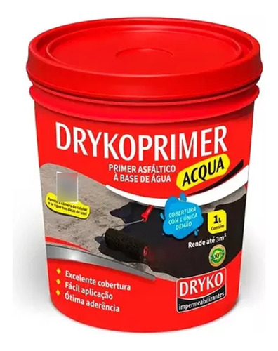 Primer Asfaltico Base Agua Para Mantas Fitas 1lt - Dryko