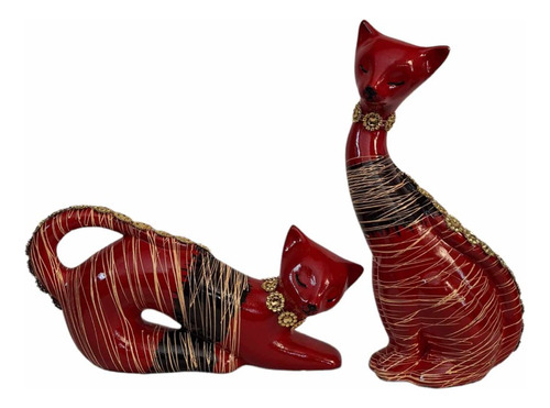 Pareja De Gatos En Ceramica Decorativos Para Hogar Oficina 