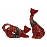 Pareja De Gatos En Ceramica Decorativos Para Hogar Oficina 