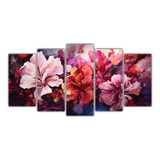 200x100cm Set 5 Canvas Cuadro Brillante Flores Abstracto