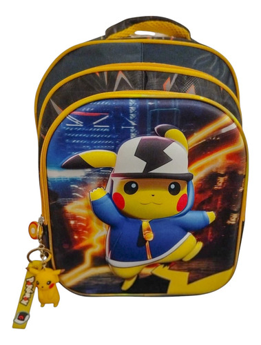 Mochila Pikachu 3d Escolar/escolar+llavero