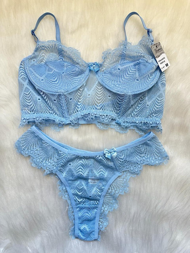 Conjunto Cropped Sem Bojo C Aro Renda Cílios Luxo Lingerie