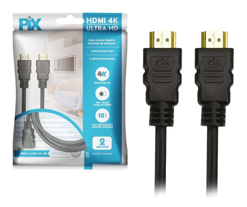 Cabo Hdmi 2.0 Hdr 4k 3d Ultra Hd 2 Metros Pix