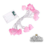 Luces Led Calida Con Pila Guirnalda 20 Corazones Rosas 3mt