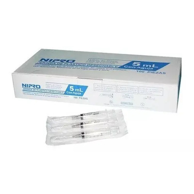 Jeringa Desechable 5ml Nipro Con Aguja Pabellón Negro 22gx32mm (1 1\u002F4) Caja Con 100 Unidades | Envío gratis