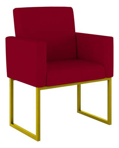 Poltrona Cadeira Decorativa Recepção Base De Ferro Dourada