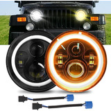 2*par 7'' Faros H4 Led Ojo De Ángel Para Wrangler Jeep Vocho