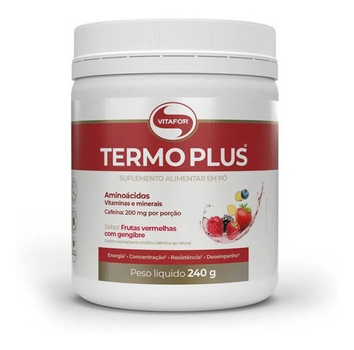 Termoplus 240g Vitafor Termogenico + Cafeína + Zinco + Cromo Sabor Frutas Vermelhas Com Gengibre