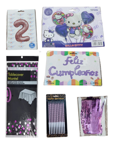 Kit De Decoración Cumpleaños 6 Pzas Hello Kitty Fiesta