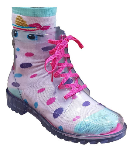 Coturno Transparente Bota Infantil + Meia Feminino Cano Alto