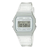 Reloj De Pulsera Casio Collection F-91wg-9qdf-sc De Cuerpo Color Plateado, Digital, Para Hombre, Fondo Gris, Con Correa De Resina Color Transparente, Dial Negro, Minutero/segundero Negro, Bisel Color 