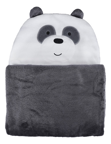 Miniso Manta Con Capucha We Bare Bears Panda 100% Poliéster Color Gris