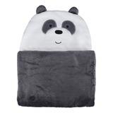 Miniso Manta Con Capucha We Bare Bears Panda 100% Poliéster Color Gris