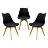 Kit 3 Cadeiras Mesa Sala De Jantar Saarinen Design Leda Wood Estrutura Da Cadeira Preto Assento Preto Desenho Do Tecido Liso