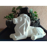 León Geometrico Figura Minimalista Ceramica En Blanco 