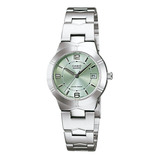 Reloj Casio Ltp-1241d-3adf Mujer 100% Original Color De La Correa Plateado Color Del Bisel Plateado Color Del Fondo Verde