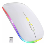 Mouse Sem Fio Recarregável Led Rgb 1600 Dpi Wireless 2.4 Ghz Cor Branco