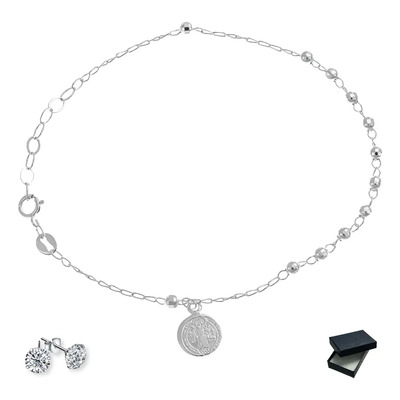 Pulsera Misterio De Plata Con Dije San Benito 21 Cm Unisex Plateado 21 Cm | Meses sin interés