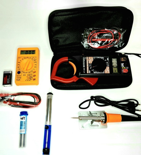 Kit Alicate Amperímetro/ferro Solda40w110/multímetro/sugador