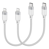 Cable Usb C A Lightning De 1 Pie Corto, Paquete De 2 Cables