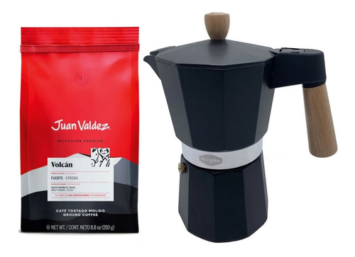 Café Juan Valdez 250 Gr Variedades + Cafetera Italiana 9 T