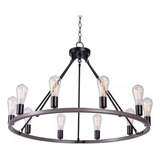 Lampara De Techo 10 Luces Comedor Candelabro Negro Madera