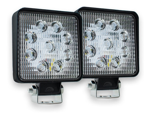 2 Faros 9 Led Redondos O Cuadrados Luz Fija Y Estrobo Slim